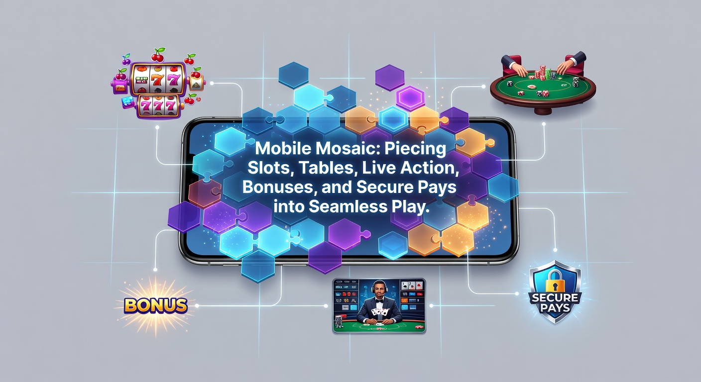 Smartphone mit nahtlos integrierten Casino-Elementen: Slots drehen sich neben Live-Tischen, Boni blinken und Zahlungen laufen sicher im Hintergrund