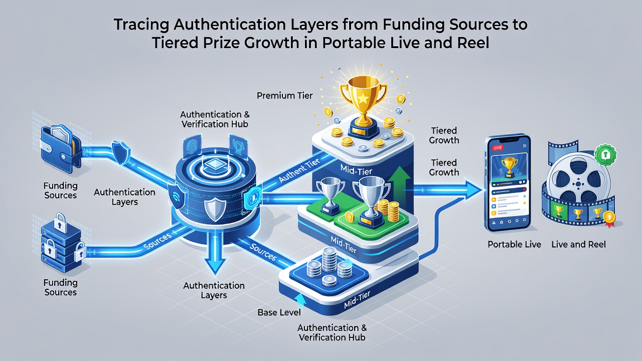 Illustration der Verbindungen zwischen Authentifizierungsnetzen, Finanzkanälen und gestaffeltem Preiswachstum in Smartphone-basierten Casino-Formaten